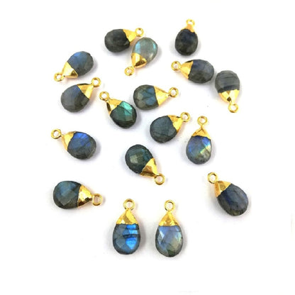 Natural Labradorite 13x9mm Teardrop Pendant Handcrafted Gold Electroplated Gemstone Charm