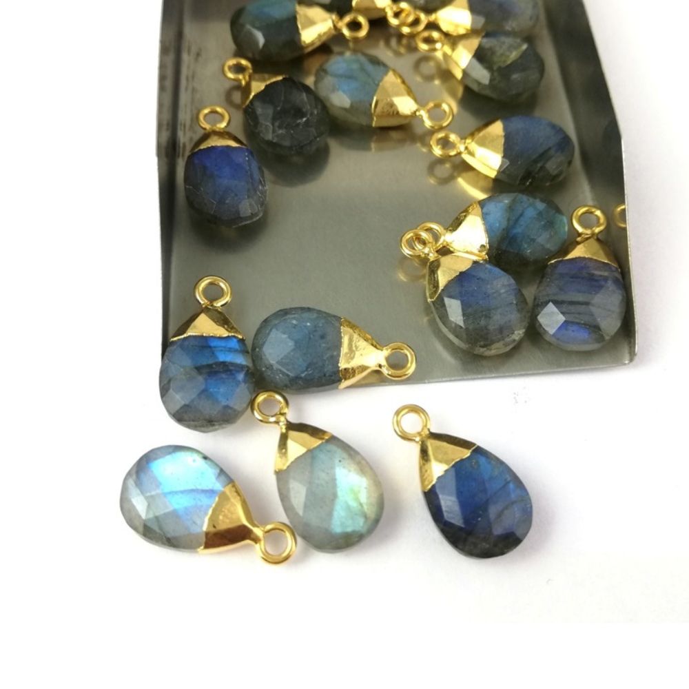 Handcrafted Labradorite Teardrop Pendant 13x9mm Gold Electroplated Bail for DIY Jewelry