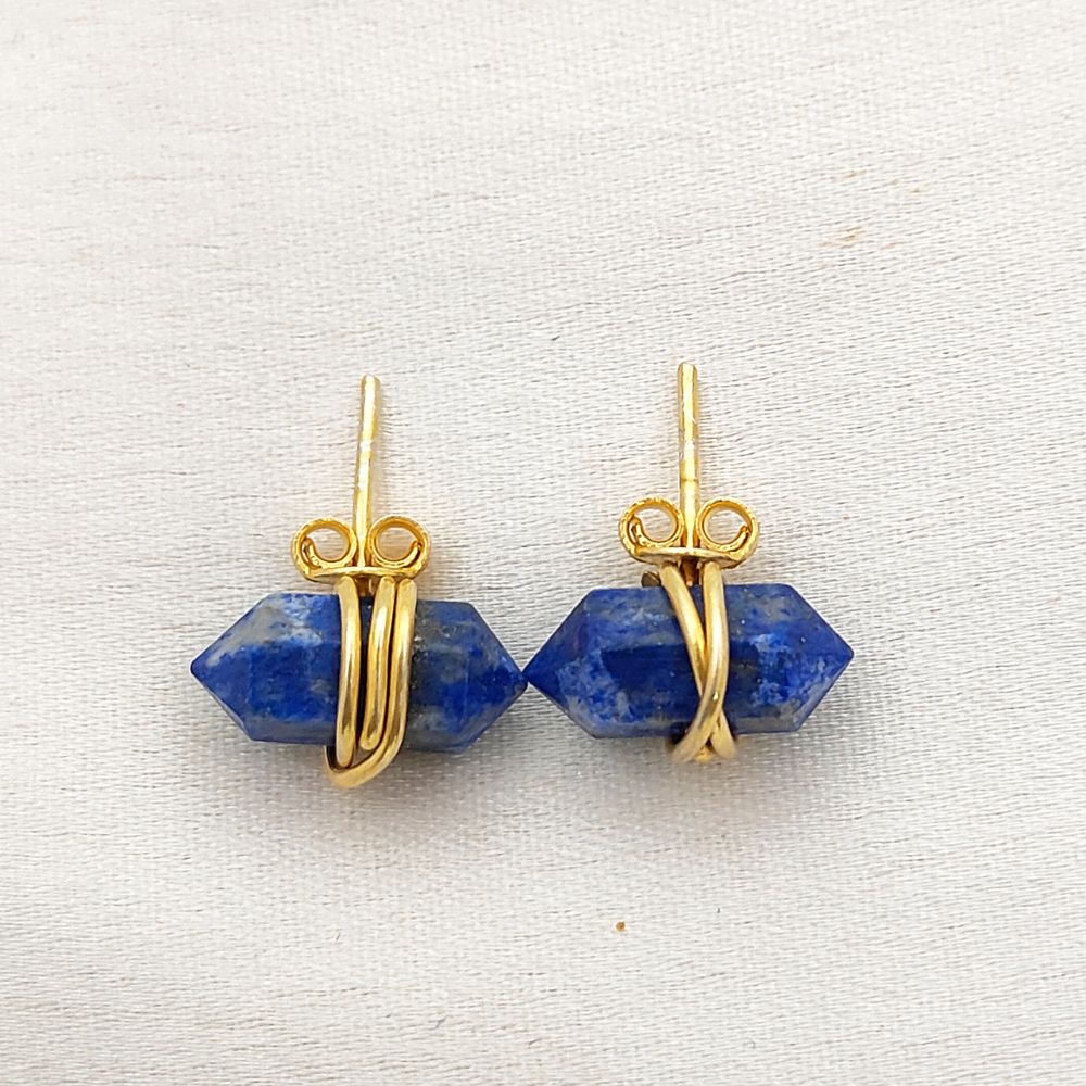 Elegant Lapis Lazuli Healing Stone Stud Earrings, Handmade Gold Vermeil Jewelry for Women- Selling Per Pair