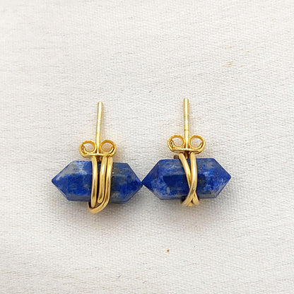 Elegant Lapis Lazuli Healing Stone Stud Earrings, Handmade Gold Vermeil Jewelry for Women- Selling Per Pair
