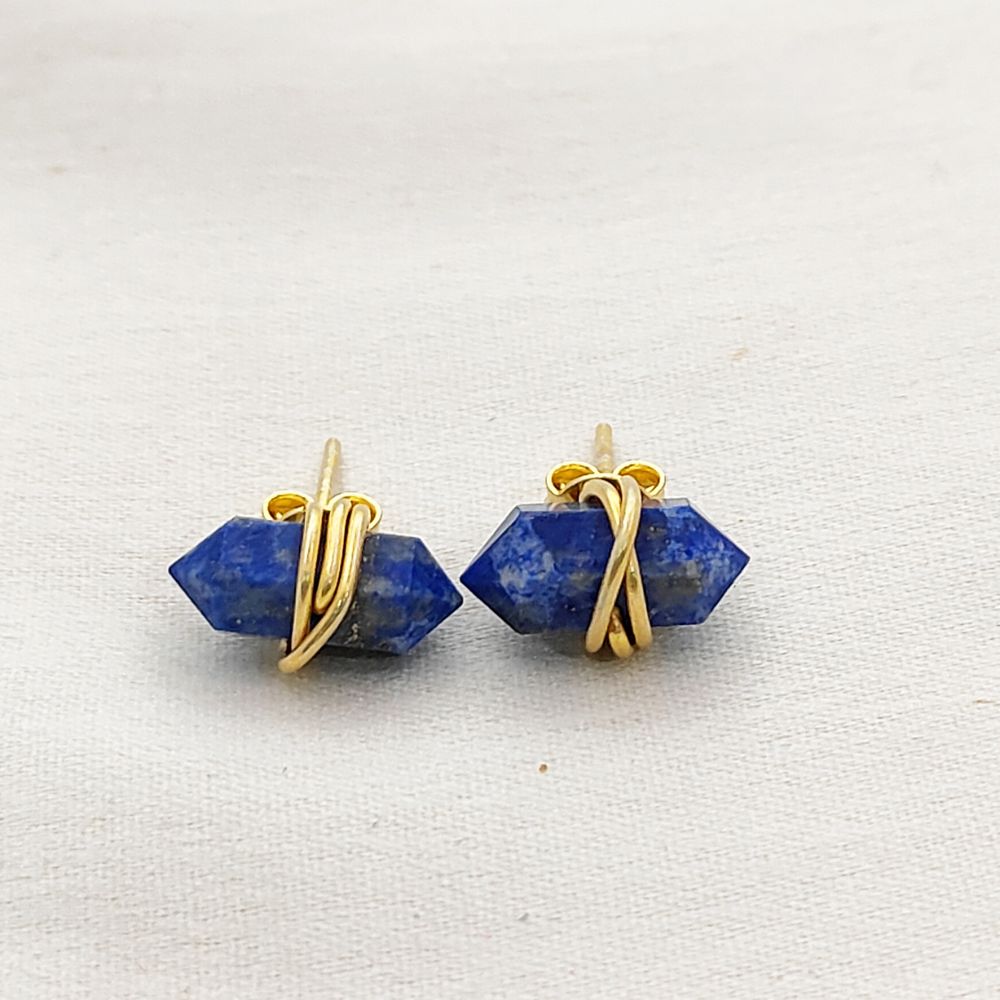 Elegant Lapis Lazuli Healing Stone Stud Earrings, Handmade Gold Vermeil Jewelry for Women- Selling Per Pair