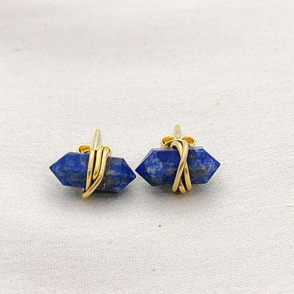 Elegant Lapis Lazuli Healing Stone Stud Earrings, Handmade Gold Vermeil Jewelry for Women- Selling Per Pair