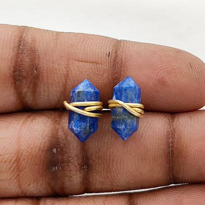 Elegant Lapis Lazuli Healing Stone Stud Earrings, Handmade Gold Vermeil Jewelry for Women- Selling Per Pair