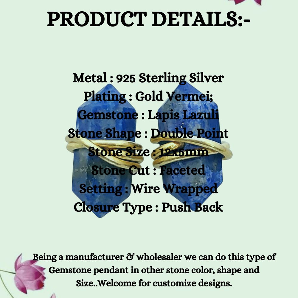 Elegant Lapis Lazuli Healing Stone Stud Earrings, Handmade Gold Vermeil Jewelry for Women- Selling Per Pair