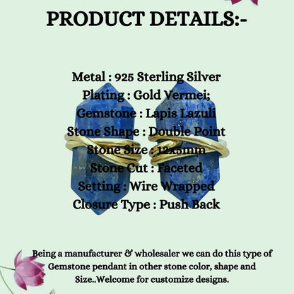 Elegant Lapis Lazuli Healing Stone Stud Earrings, Handmade Gold Vermeil Jewelry for Women- Selling Per Pair