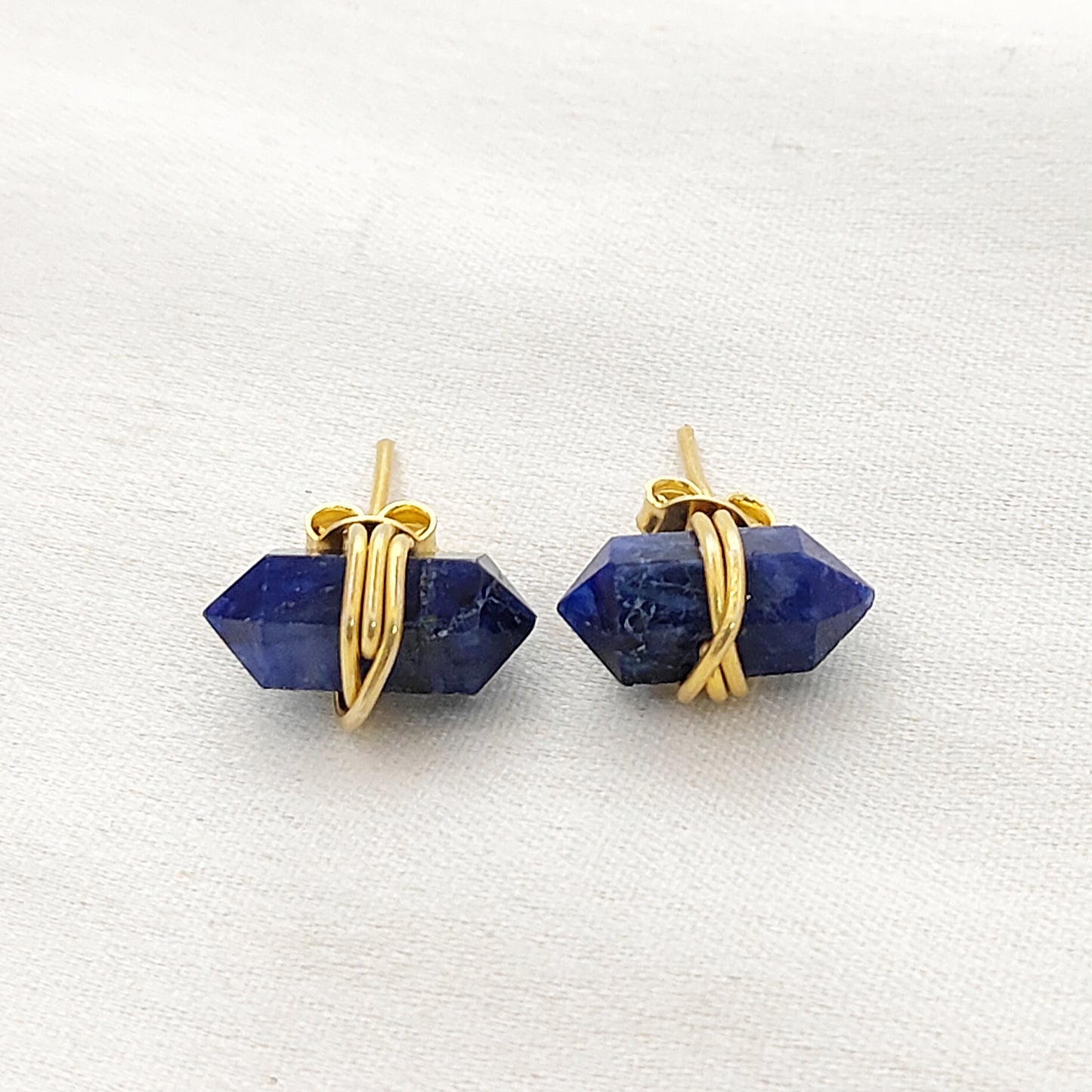 Elegant Lapis Lazuli Stud Earrings, Handmade 12x5mm Gold Vermeil Gemstone Jewelry Gift for Women – Selling Per Piece