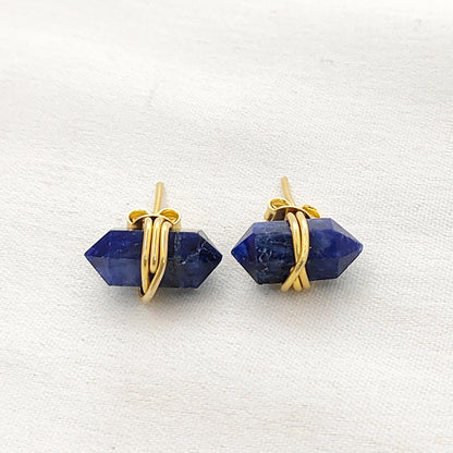 Elegant Lapis Lazuli Stud Earrings, Handmade 12x5mm Gold Vermeil Gemstone Jewelry Gift for Women – Selling Per Piece