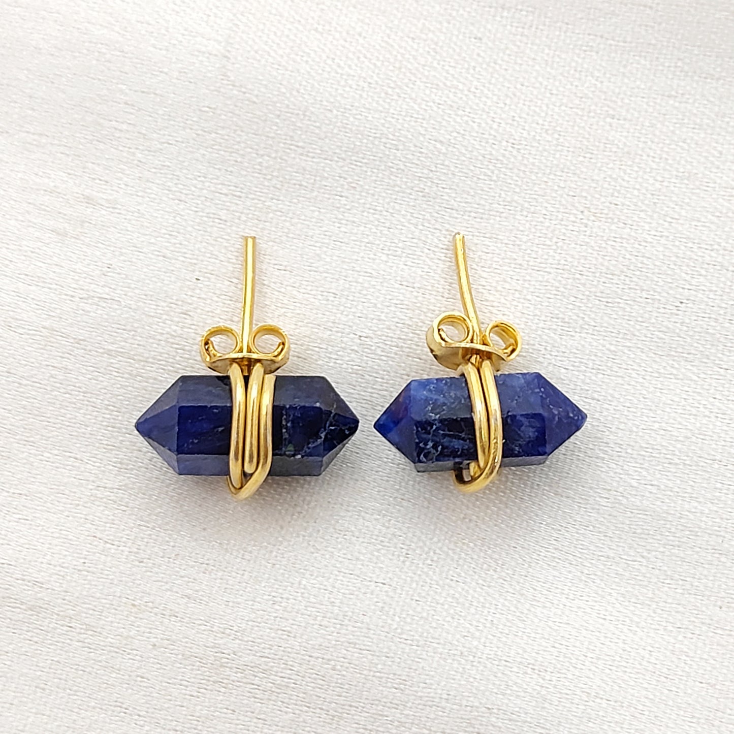 Elegant Lapis Lazuli Stud Earrings, Handmade 12x5mm Gold Vermeil Gemstone Jewelry Gift for Women – Selling Per Piece