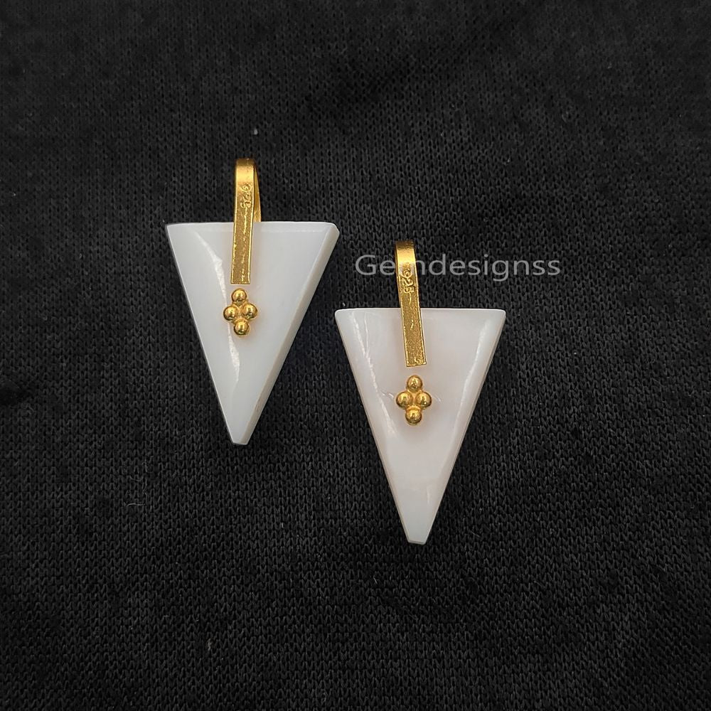 Elegant Mother of Pearl Trillion Pendant, Geometric Triangle Gemstone Charm for DIY Necklace Making