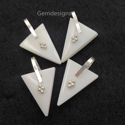 Elegant Mother of Pearl Trillion Pendant, Geometric Triangle Gemstone Charm for DIY Necklace Making