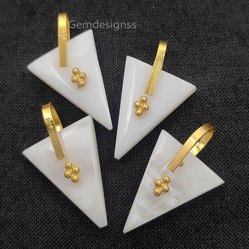 Elegant Mother of Pearl Trillion Pendant, Geometric Triangle Gemstone Charm for DIY Necklace Making