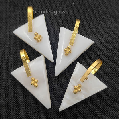 Elegant Mother of Pearl Trillion Pendant, Geometric Triangle Gemstone Charm for DIY Necklace Making