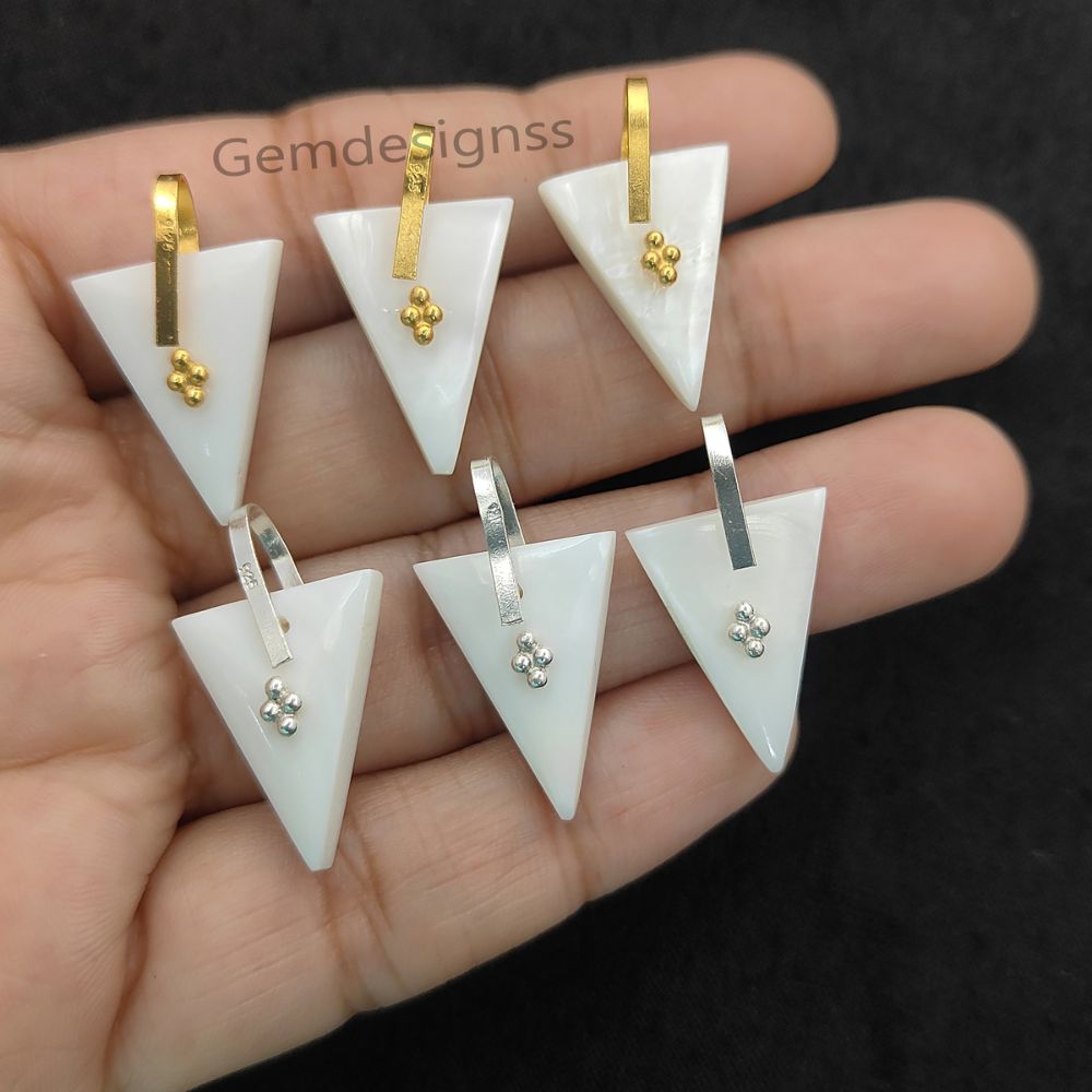 Elegant Mother of Pearl Trillion Pendant, Geometric Triangle Gemstone Charm for DIY Necklace Making