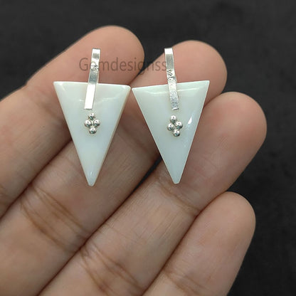 Elegant Mother of Pearl Trillion Pendant, Geometric Triangle Gemstone Charm for DIY Necklace Making