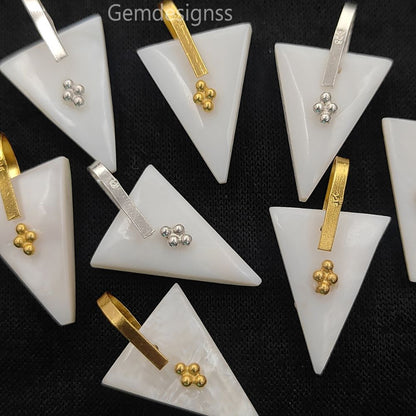 Elegant Mother of Pearl Trillion Pendant, Geometric Triangle Gemstone Charm for DIY Necklace Making