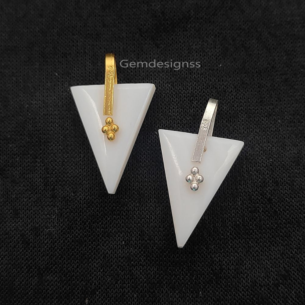 Elegant Mother of Pearl Trillion Pendant, Geometric Triangle Gemstone Charm for DIY Necklace Making