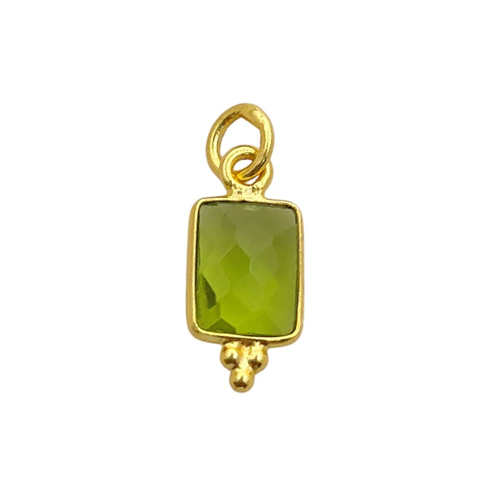 Elegant Peridot Quartz Rectangle Pendant Sterling Silver Bezel Charm for DIY Jewelry