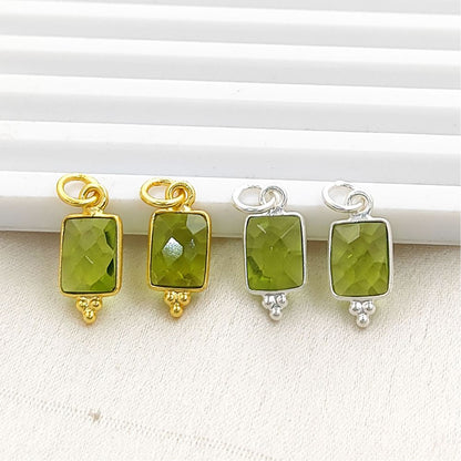 Elegant Peridot Quartz Rectangle Pendant Sterling Silver Bezel Charm for DIY Jewelry