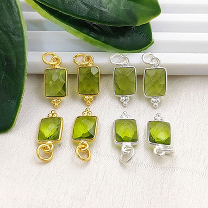 Elegant Peridot Quartz Rectangle Pendant Sterling Silver Bezel Charm for DIY Jewelry