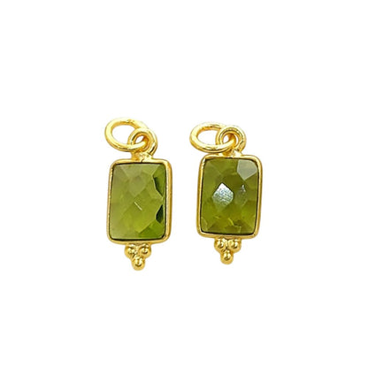 Elegant Peridot Quartz Rectangle Pendant Sterling Silver Bezel Charm for DIY Jewelry