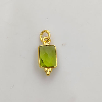 Elegant Peridot Quartz Rectangle Pendant Sterling Silver Bezel Charm for DIY Jewelry