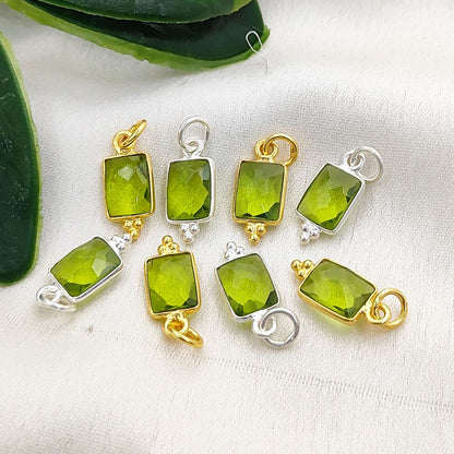 Elegant Peridot Quartz Rectangle Pendant Sterling Silver Bezel Charm for DIY Jewelry