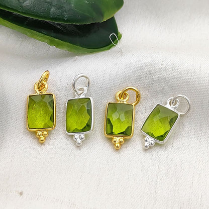 Elegant Peridot Quartz Rectangle Pendant Sterling Silver Bezel Charm for DIY Jewelry