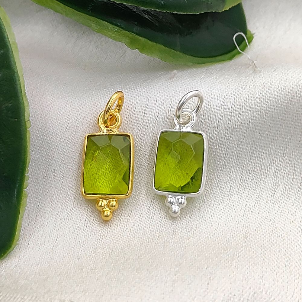 Elegant Peridot Quartz Rectangle Pendant Sterling Silver Bezel Charm for DIY Jewelry
