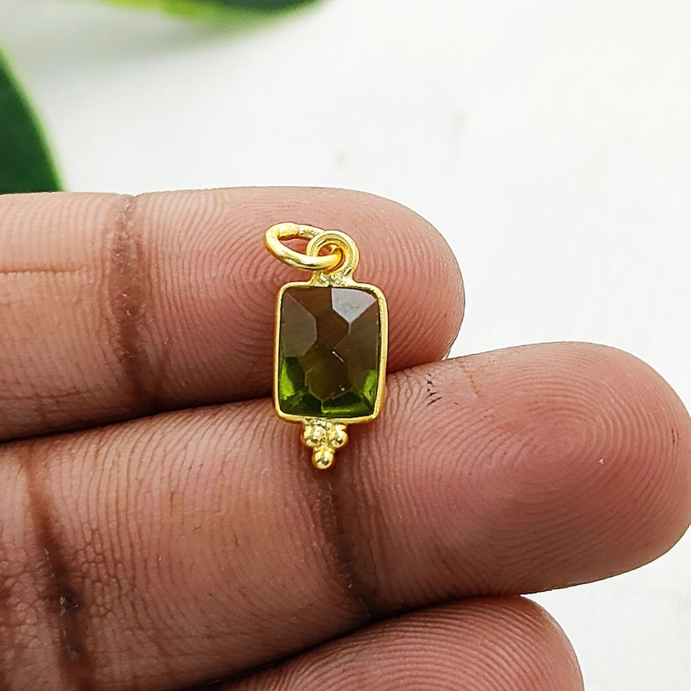 Elegant Peridot Quartz Rectangle Pendant Sterling Silver Bezel Charm for DIY Jewelry