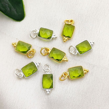 Elegant Peridot Quartz Rectangle Pendant Sterling Silver Bezel Charm for DIY Jewelry