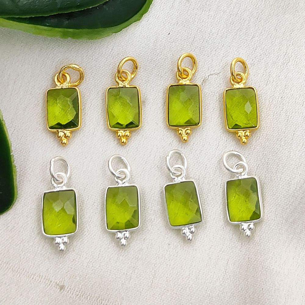 Elegant Peridot Quartz Rectangle Pendant Sterling Silver Bezel Charm for DIY Jewelry