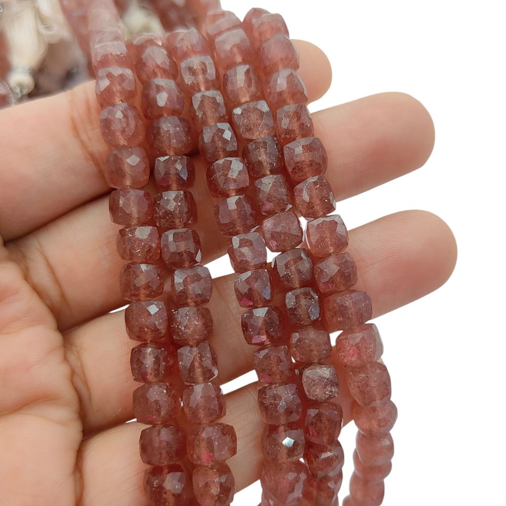 Elegant Pink Strawberry Quartz Faceted Gemstone Beads, Natural Blush Pink Beads for DIY Jewelry, Bracelets & Necklaces – Selling Per Strand