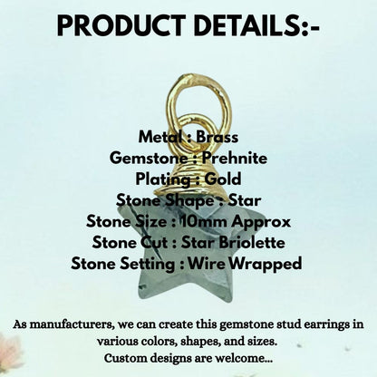 Elegant Prehnite Star Pendant Gold Wrapped Crystal Gemstone Charm for Handmade Jewelry Design