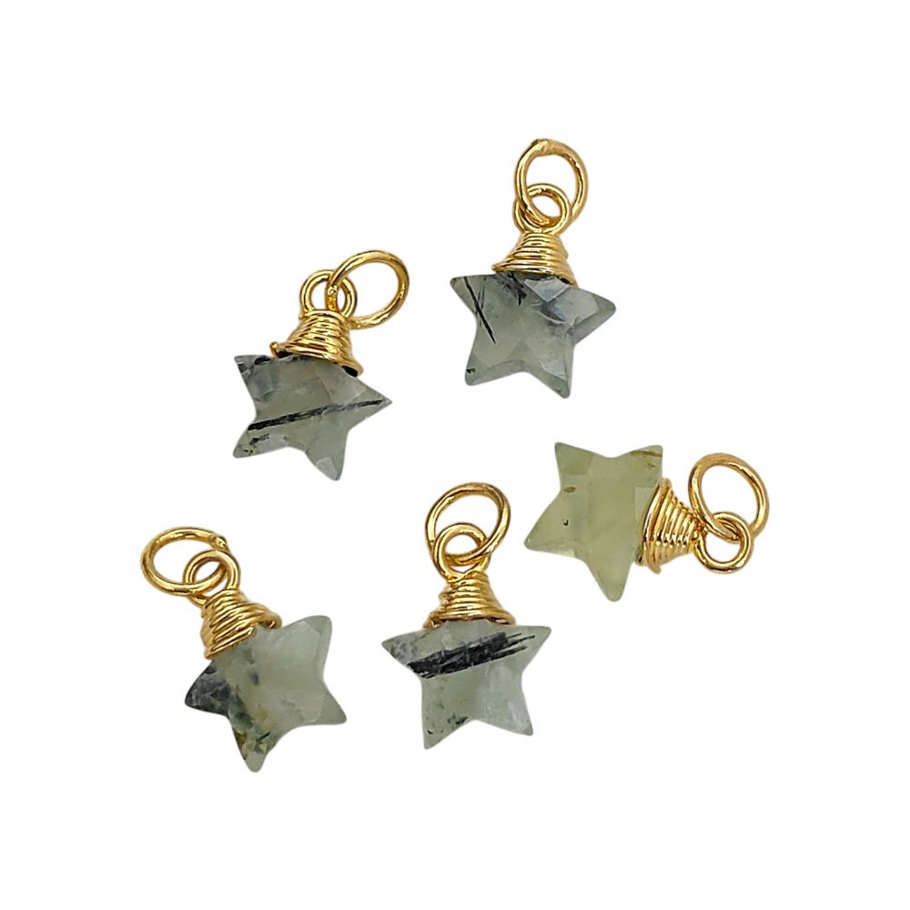 Elegant Prehnite Star Pendant Gold Wrapped Crystal Gemstone Charm for Handmade Jewelry Design