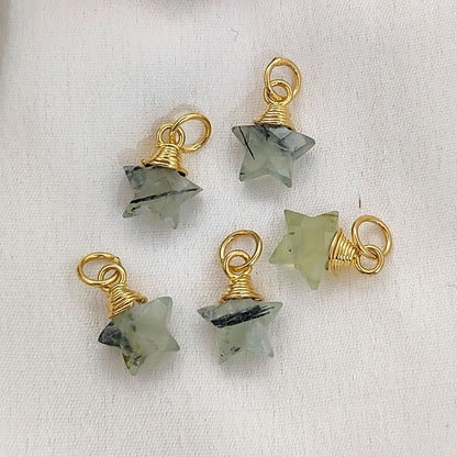 Elegant Prehnite Star Pendant Gold Wrapped Crystal Gemstone Charm for Handmade Jewelry Design