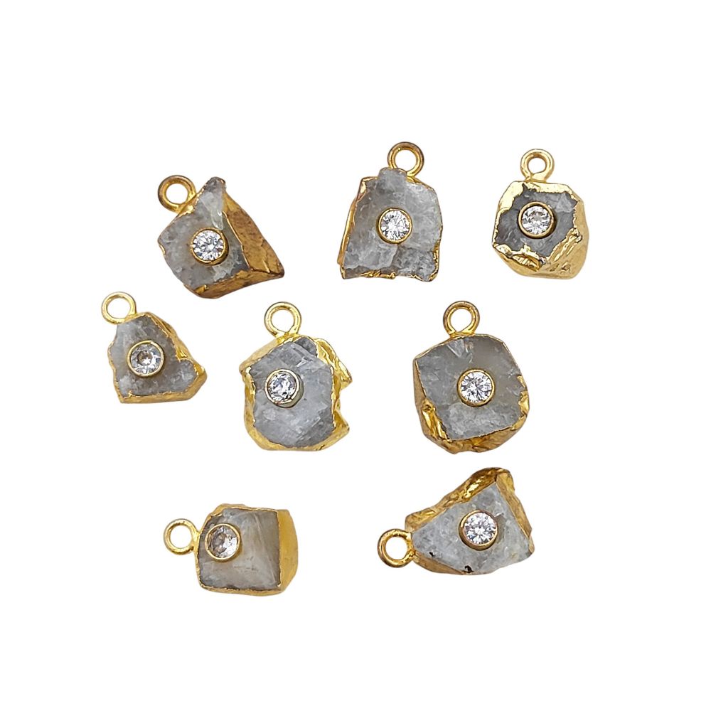Elegant Raw Moonstone Birthstone Pendant Handmade Gold Electroplated Gemstone Necklace Charm- Selling Per Piece