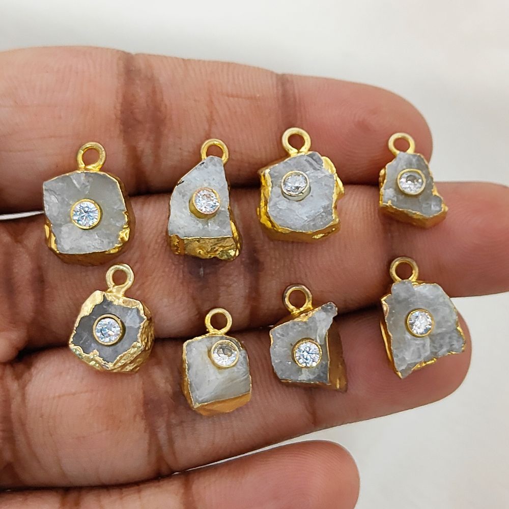 Elegant Raw Moonstone Birthstone Pendant Handmade Gold Electroplated Gemstone Necklace Charm- Selling Per Piece