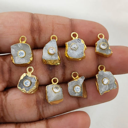 Elegant Raw Moonstone Birthstone Pendant Handmade Gold Electroplated Gemstone Necklace Charm- Selling Per Piece