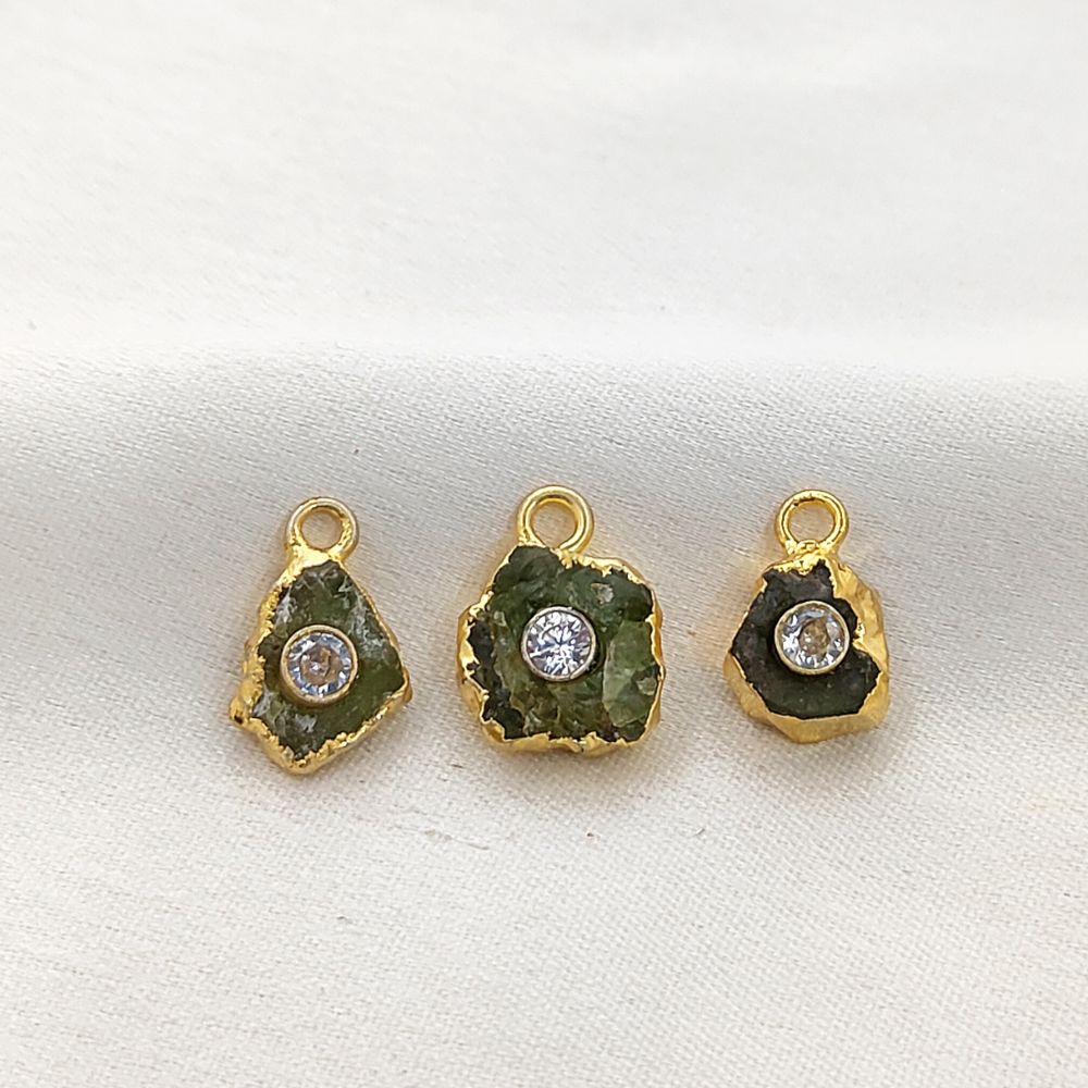 Elegant Raw Peridot Birthstone Pendant Handmade Gold Electroplated Gemstone Necklace Charm- Selling Per Piece