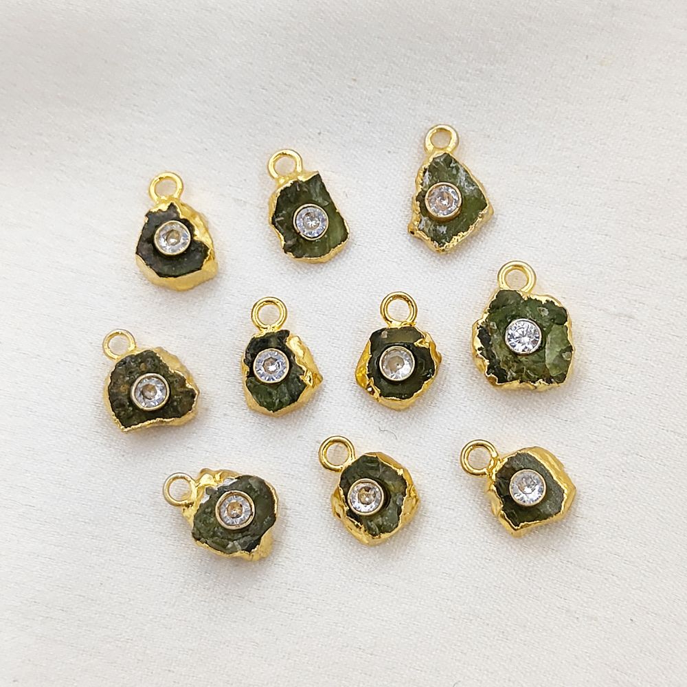 Elegant Raw Peridot Birthstone Pendant Handmade Gold Electroplated Gemstone Necklace Charm- Selling Per Piece