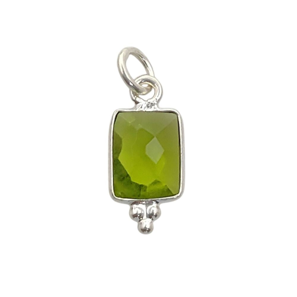 Elegant Peridot Quartz Rectangle Pendant Sterling Silver Bezel Charm for DIY Jewelry
