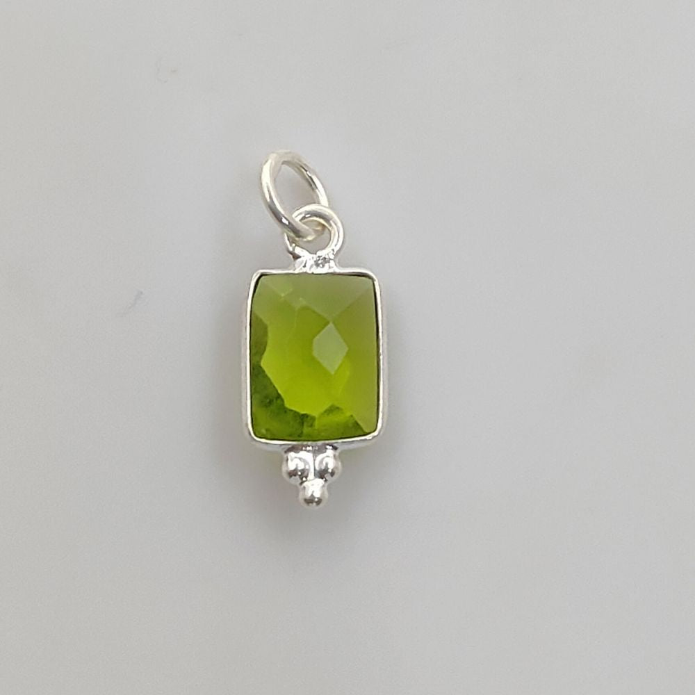 Elegant Peridot Quartz Rectangle Pendant Sterling Silver Bezel Charm for DIY Jewelry