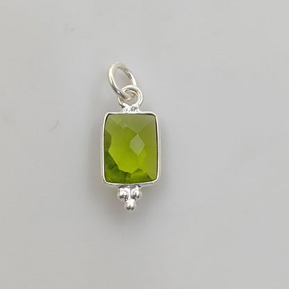 Elegant Peridot Quartz Rectangle Pendant Sterling Silver Bezel Charm for DIY Jewelry