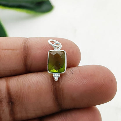 Elegant Peridot Quartz Rectangle Pendant Sterling Silver Bezel Charm for DIY Jewelry