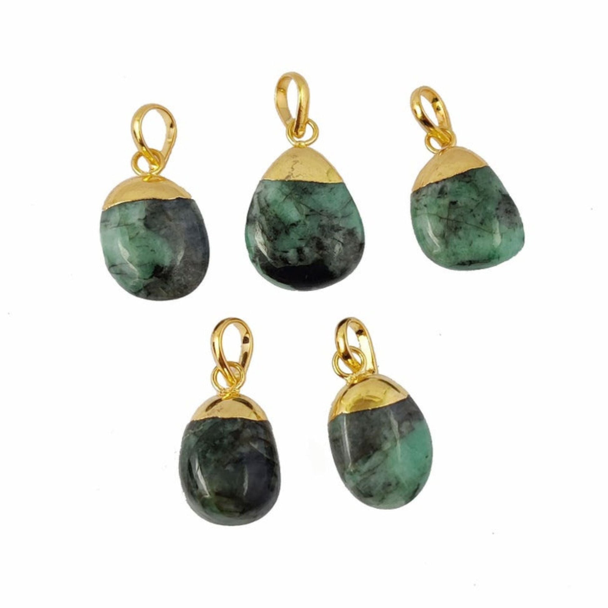 Solid Gold Electroplated Green Emerald Tumble Pendant