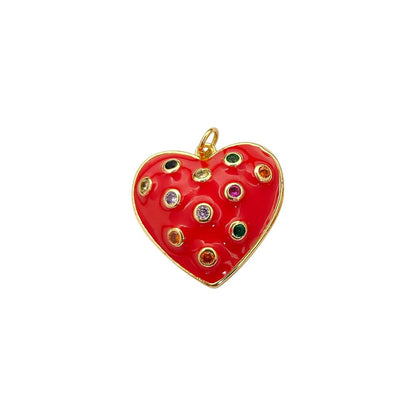 Handmade Red Bubble Heart Pendant with CZ Inlay, 18K Gold Plated Charm for DIY Necklaces & Bracelets- Selling Per Piece