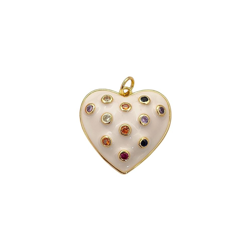 Handcrafted White Enamel CZ Bubble Heart Charm, 18K Gold Plated Pendant for Handmade Jewelry Designs- Selling Per Piece