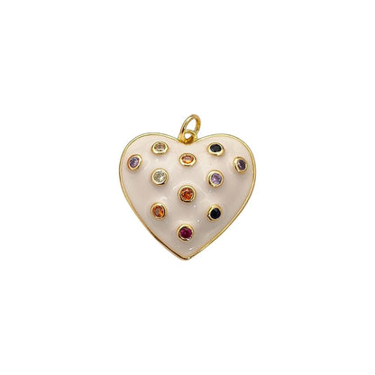 Handcrafted White Enamel CZ Bubble Heart Charm, 18K Gold Plated Pendant for Handmade Jewelry Designs- Selling Per Piece