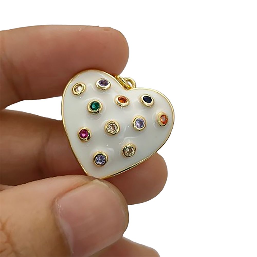 Handcrafted White Enamel CZ Bubble Heart Charm, 18K Gold Plated Pendant for Handmade Jewelry Designs- Selling Per Piece