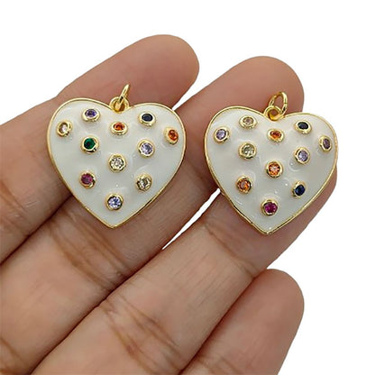 Handcrafted White Enamel CZ Bubble Heart Charm, 18K Gold Plated Pendant for Handmade Jewelry Designs- Selling Per Piece